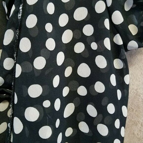 Xhilaration Womens Sz XS Black White Polka Dot Cap Sleeve Cardigan Blouse - Picture 6 of 9